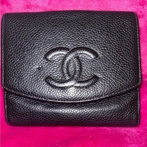 Authentic Chanel Black Caviar Bifold Wallet Purse